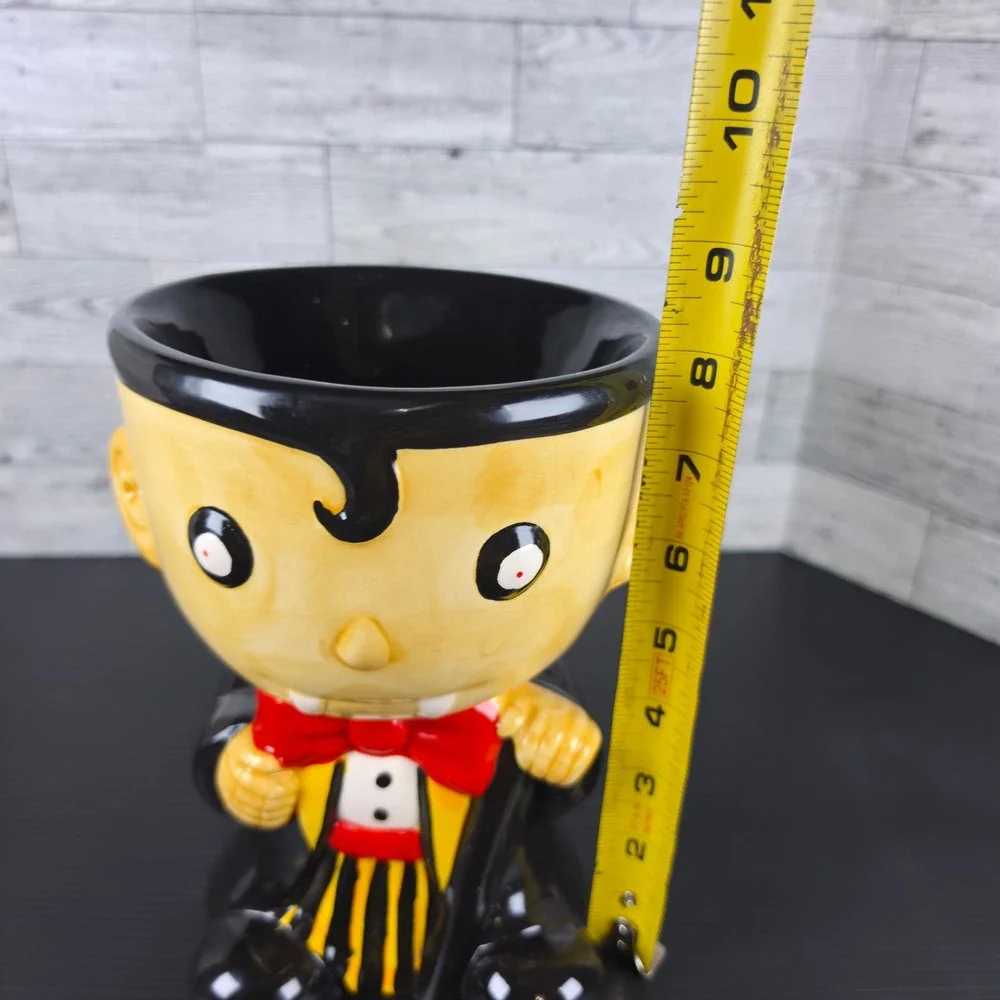 Halloween Vampire Dracula Ceramic Planter Candy Bowl Black Red Yellow 7 Inch